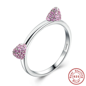 Women's Sterling Silver Ring with Pink Cat Ears