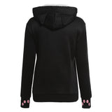 Women's Hooded Cat Ears Sweatshirt with Cat Pouch - Black & Grey