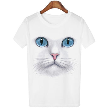 Women's 3D WHITE Cat T-shirt