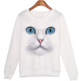 Women's 3D Cat Pullover WHITE Sweatshirt